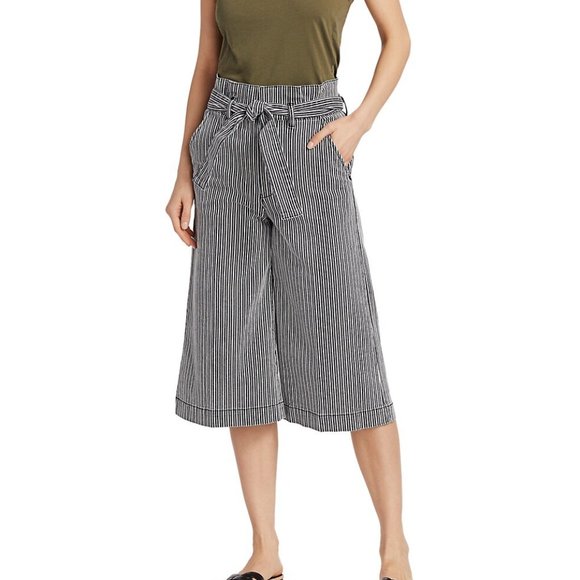 Frame Striped Belted Pleated Culottes - Picture 1 of 15